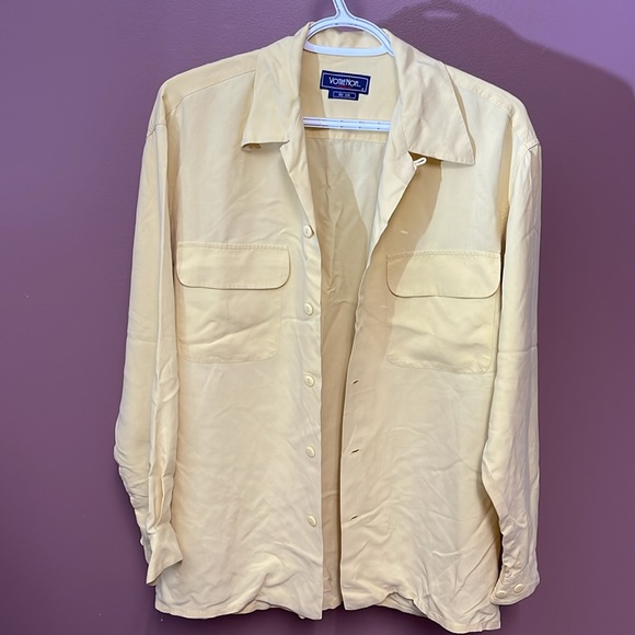 Vintage Votre Nom 100% Soie [Matte Satin] Pastel Yellow Ladies Button Down Shirt - Picture 3 of 4